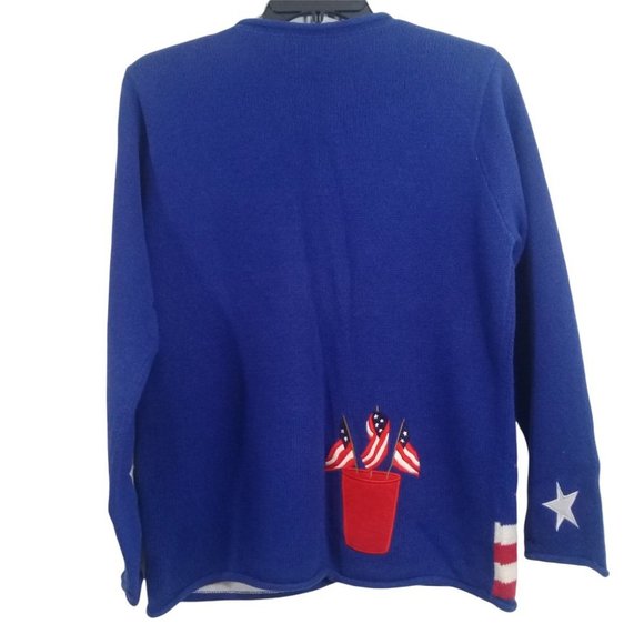 The Quacker Factory Women's M Blue Stars Stripes Flag Cardigan Sweater - Picture 5 of 7